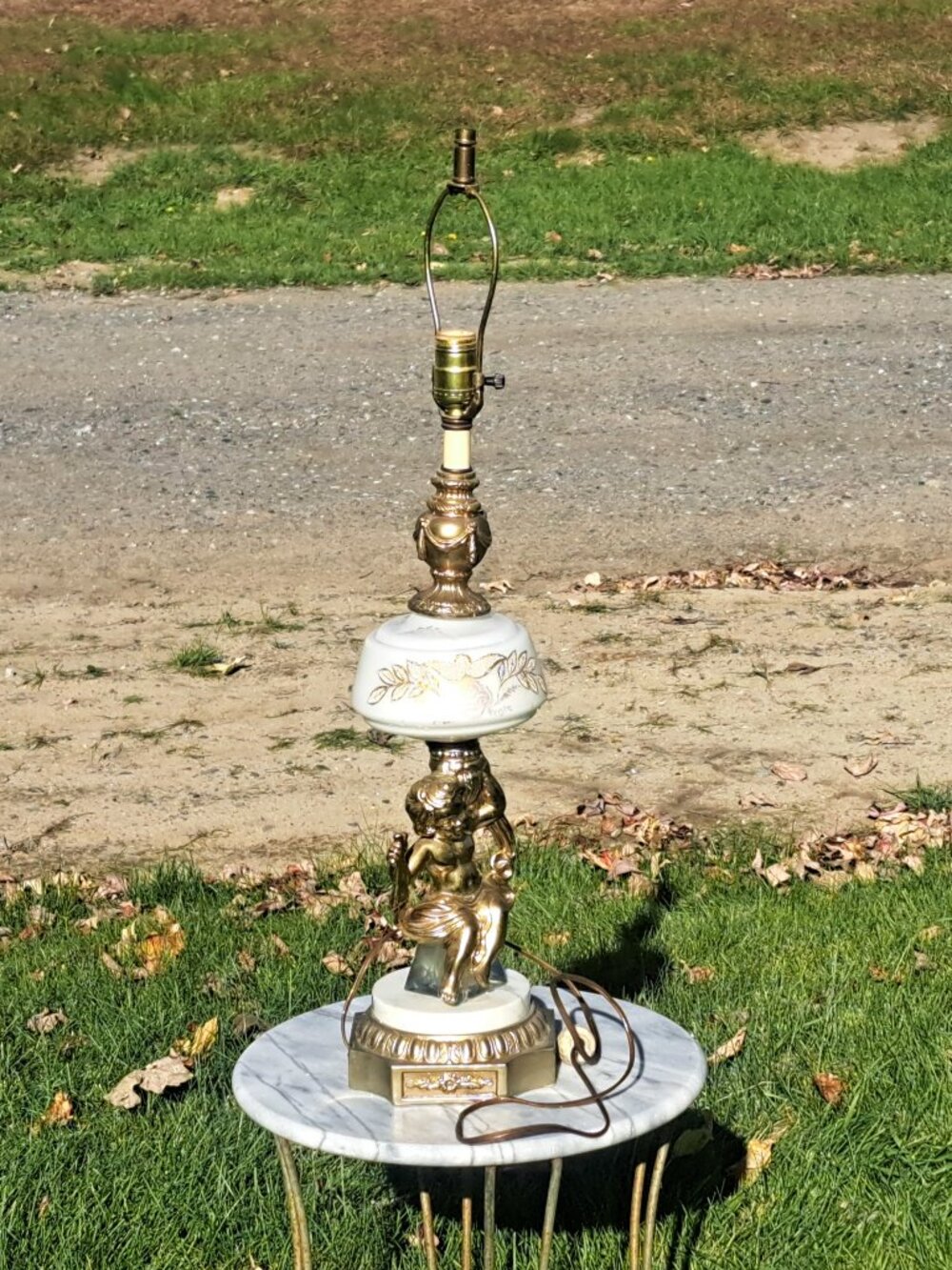 Vintage Brass Marble & Glass Table Lamp